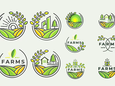 Farm Themed Wall Decor With Fields Trees Houses And Sun 3d model