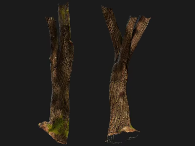 Stone Wood Decorative Logs With Natural Bark Texture And Green Moss Details 3d model