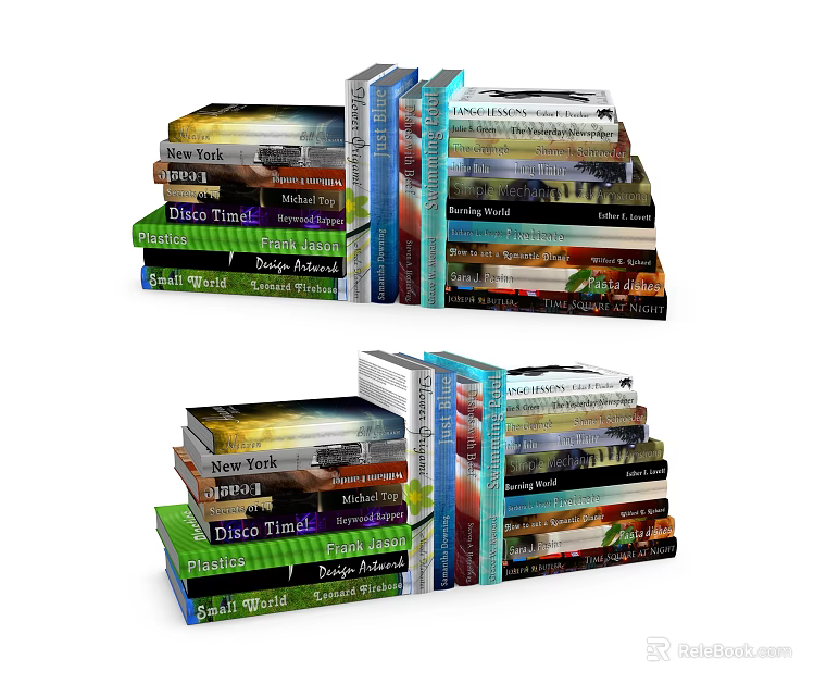 Stacks of Colorful Books with Various Topics and Spines 3d model 