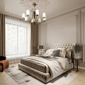 Bedroom Interior With Light Colored Walls Wooden Cabinet And White Dog Figurine On Table