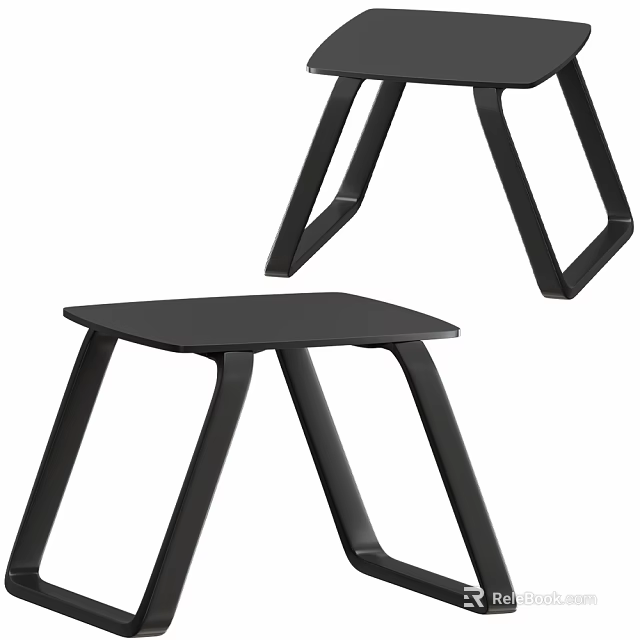 Modern Dining Table Interior With Black Metal Frame And Square Wooden Top 3d model 