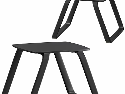 Modern Dining Table Interior With Black Metal Frame And Square Wooden Top 3d model