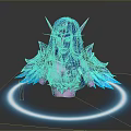 Fantasy Woman With Blue Hair Pointed Ears And Ornate Armor Surrounded By Blue Neon Ring