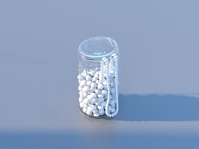 Clear Glass Jar Filled With White Small Balls For Home Organizing Needs 3d model