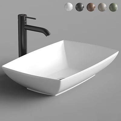 Modern White Rectangular Ceramic Bathroom Basin With Black Faucet Design 3d model