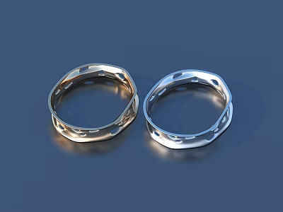 Two Gold And Silver Shiny Rings With Modern Hollow Design Details 3d model
