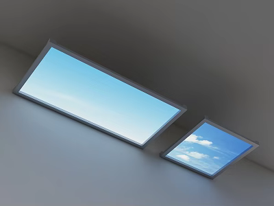 Skylights In White Ceiling With Blue Sky And White Clouds View 3d model