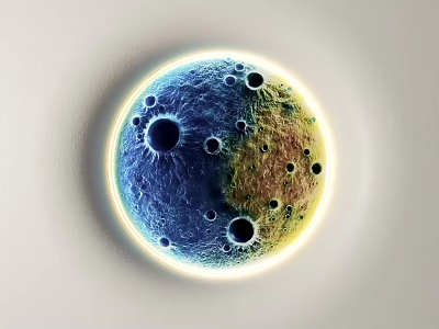 Circular Moon Shaped Wall Decor With Blue Yellow Surface And Glowing Edge For Home 3d model