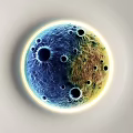 Circular Moon Shaped Wall Decor With Blue Yellow Surface And Glowing Edge For Home