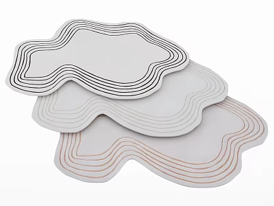 White Shaped Rugs with Irregular Contours and Striped Edges Stacked Design 3d model