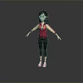 3D Child Wearing Red Hoodie Black Leggings Pink Sneakers Arms Outstretched On Gray Background