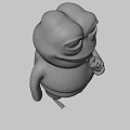 3D Sad Frog Model in Blue Shirt Brown Shorts With Finger on Mouth Gray Background