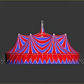Colorful Tent Shaped Landscape Decoration With Red Blue Purple Hues And Pink Top Ring