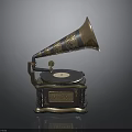 Classic Vintage Gramophone With Ornate Metal Horn And Decorative Turntable Base