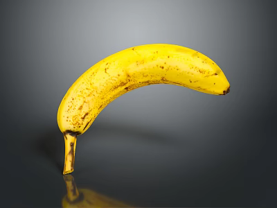Ripe Yellow Banana with Black Spots Isolated on Dark Background with Reflection 3d model
