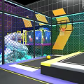 Colorful Indoor Playground With Slides Climbing Frames And Neon Lights