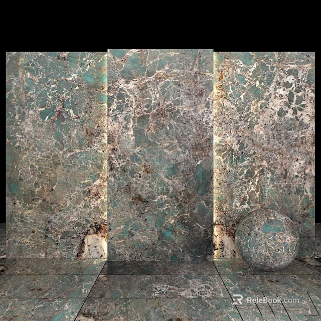 Teal Brown Stone Components with Three Textured Panels and Spherical Element 3d model 