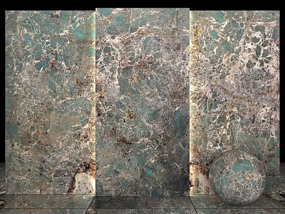 Teal Brown Stone Components with Three Textured Panels and Spherical Element 3d model