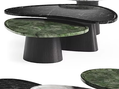 Modern Stylish Side Tables with Green Black Marble Tops and Wooden Bases for Living Room 3d model