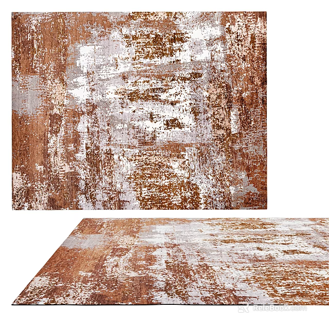Square Rug With Brown White Distressed Pattern Vintage Textured Design For Living Room 3d model 