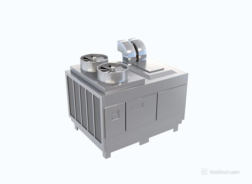 Industrial Cooling Unit With Grey Metal Body Circular Fans And Curved Top 3d model 