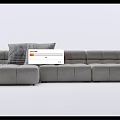Gray Modular Sectional Sofa With Square Tufted Seats And Plaid Decorative Pillows 3d model