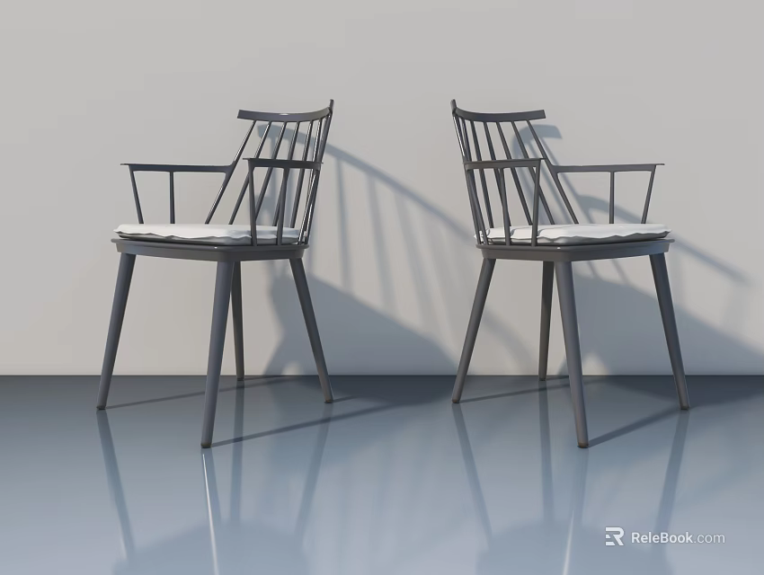 Two Modern Gray Armchairs With White Cushions On Smooth Floor And White Wall Background 3d model 