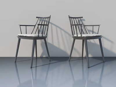 Two Modern Gray Armchairs With White Cushions On Smooth Floor And White Wall Background 3d model
