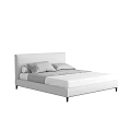 Modern White Double Bed With Simple Design White Headboard Grey Pillows And Black Legs