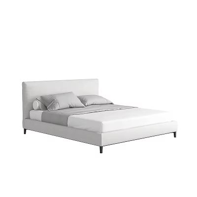 Modern White Double Bed With Simple Design White Headboard Grey Pillows And Black Legs 3d model