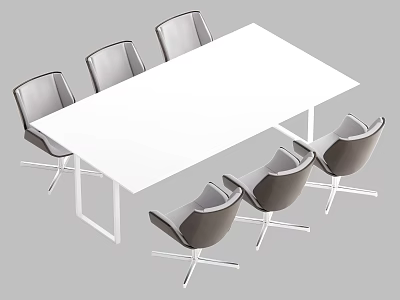 Modern White Conference Table With Six Gray Chairs And Metal Legs Design 3d model