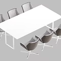 Modern White Conference Table With Six Gray Chairs And Metal Legs Design