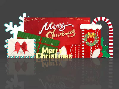 Christmas Decorations With Merry Christmas Signs Gifts Stocking Candy Cane And Snowflakes 3d model