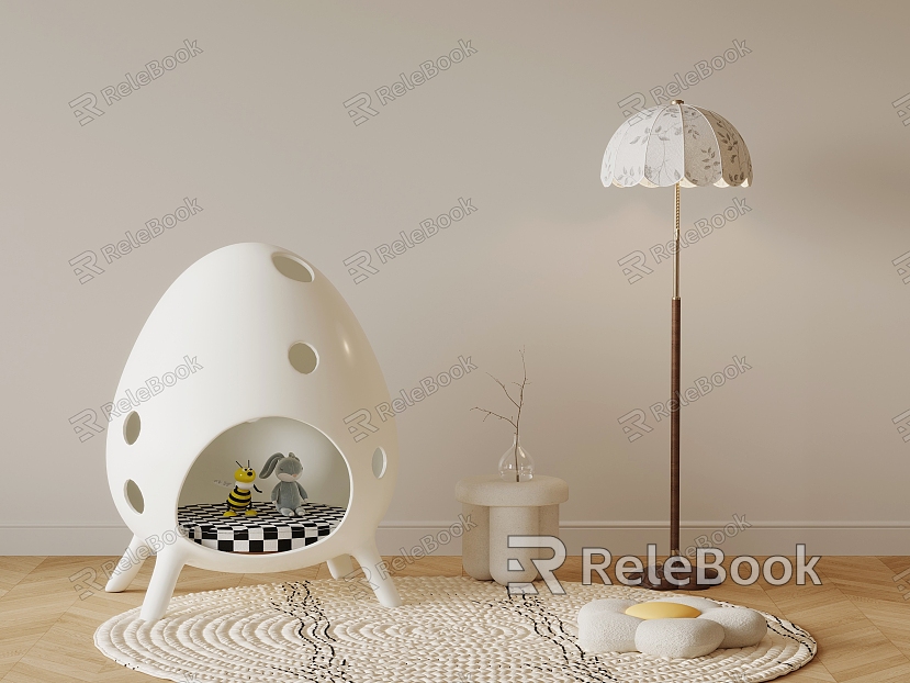 Modern children's sofa side table corner table floor lamp pillow model