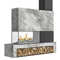 Modern Marble Fireplace With Glass Front Flames And Wood Storage Compartment