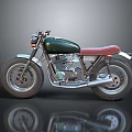 Vintage Dark Green Motorcycle with Red Leather Seat Chrome Details and Reflection