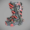 Black and Red Striped Ski Boots with Structured Strap System and Durable Design 3d model