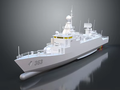 White Warship Featuring Hull Number 3163 Antennas Radar and Superstructure 3d model