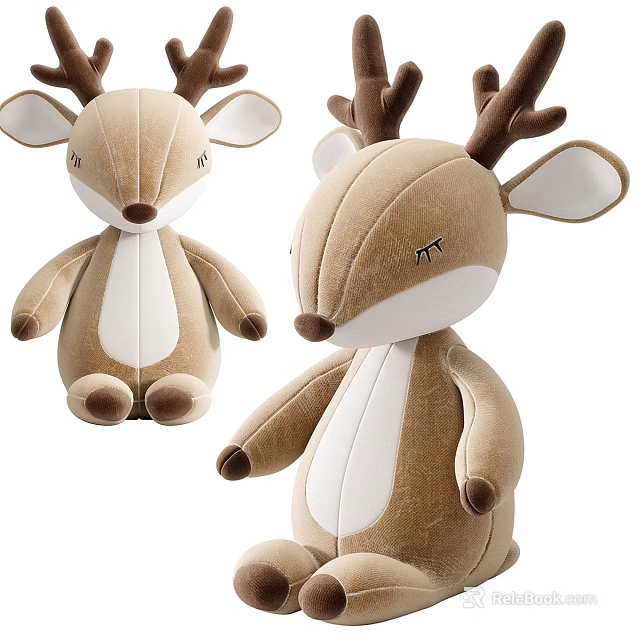 Soft Plush Stuffed Deer Toys With Brown And White Antlers And Cute Sitting Design 3d model 