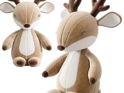 Soft Plush Stuffed Deer Toys With Brown And White Antlers And Cute Sitting Design 3d model