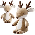 Soft Plush Stuffed Deer Toys With Brown And White Antlers And Cute Sitting Design