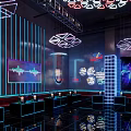 Modern Bar Interior with Large LED Screen Stage and Neon Lighting Decor 3d model