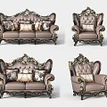 Luxury Classical Sofa Set With Ornate Carved Details Gold Accents Leather Upholstery And Decorative Pillows
