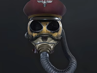 Fire Equipment Respirator Mask with Red Helmet Grid Goggles Badge and Breathing Tube 3d model