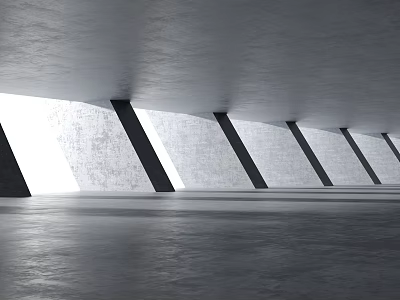 Spacious Modern Industrial Interior With Concrete Walls Slanted Pillars Light Beams And Smooth Floor 3d model