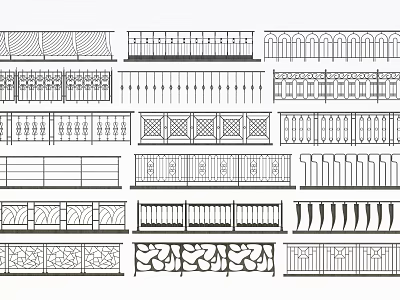 Various Decorative Iron Fence Designs Featuring Detailed Ornamental Patterns and Classic Styles 3d model