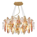 Modern Crystal Chandelier With Irregular Transparent Pieces And Warm Yellow Lighting