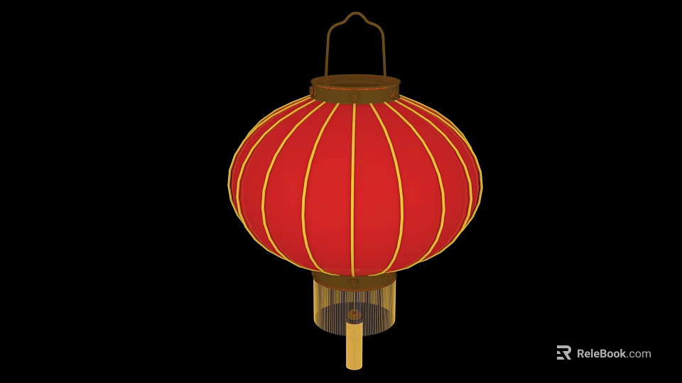 Traditional Red Chinese Lantern With Golden Stripes And Hanging Tassel Decoration 3d model 