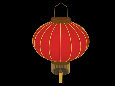 Traditional Red Chinese Lantern With Golden Stripes And Hanging Tassel Decoration 3d model