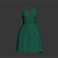 Elegant Green Spaghetti Strap Dress With Pleated Design And Fashionable Look